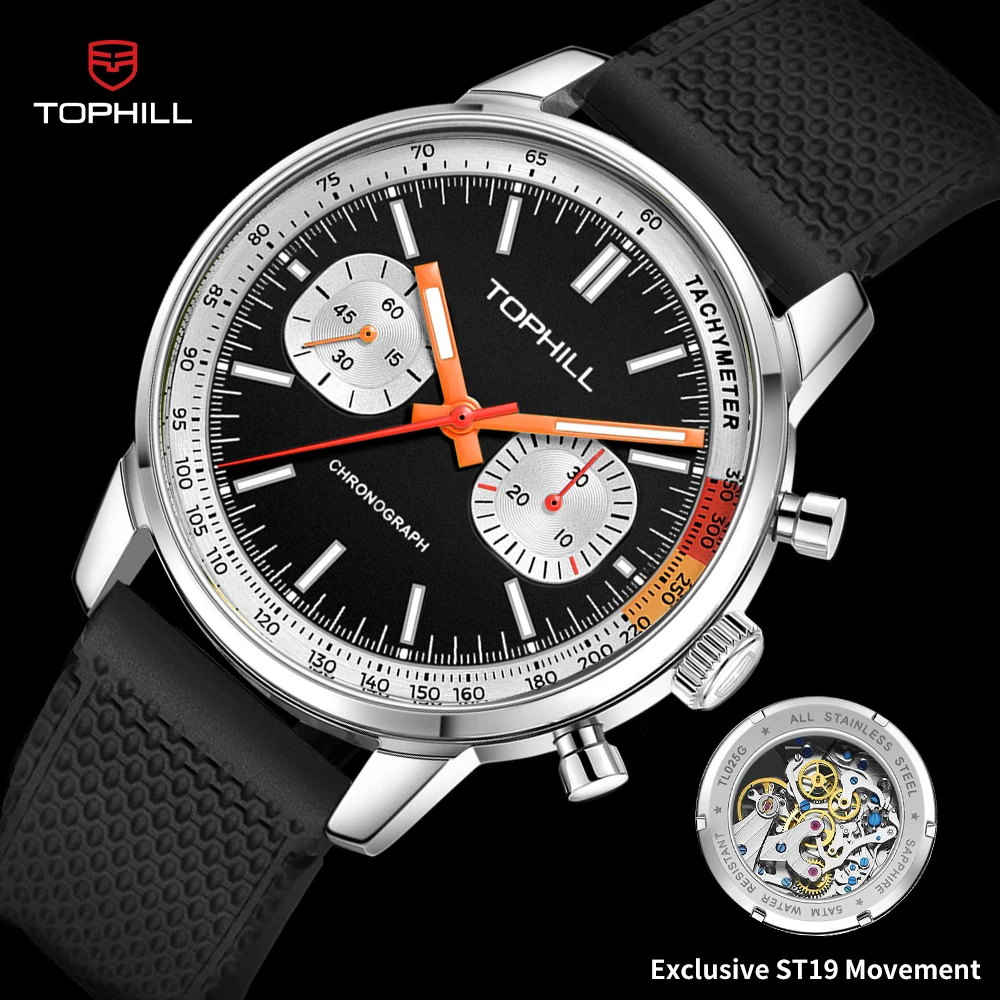 TOPHILL 40mm Panda 1963 Men's Chronograph Watch Seagull ST1901