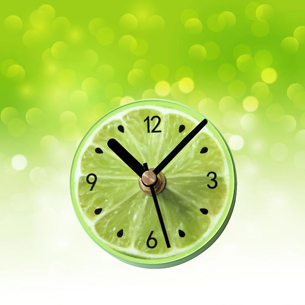 

Refrigerator Magnets Sticker Clock Round Fruit Pattern Wall Clock Message Stickers (Green Lemon)