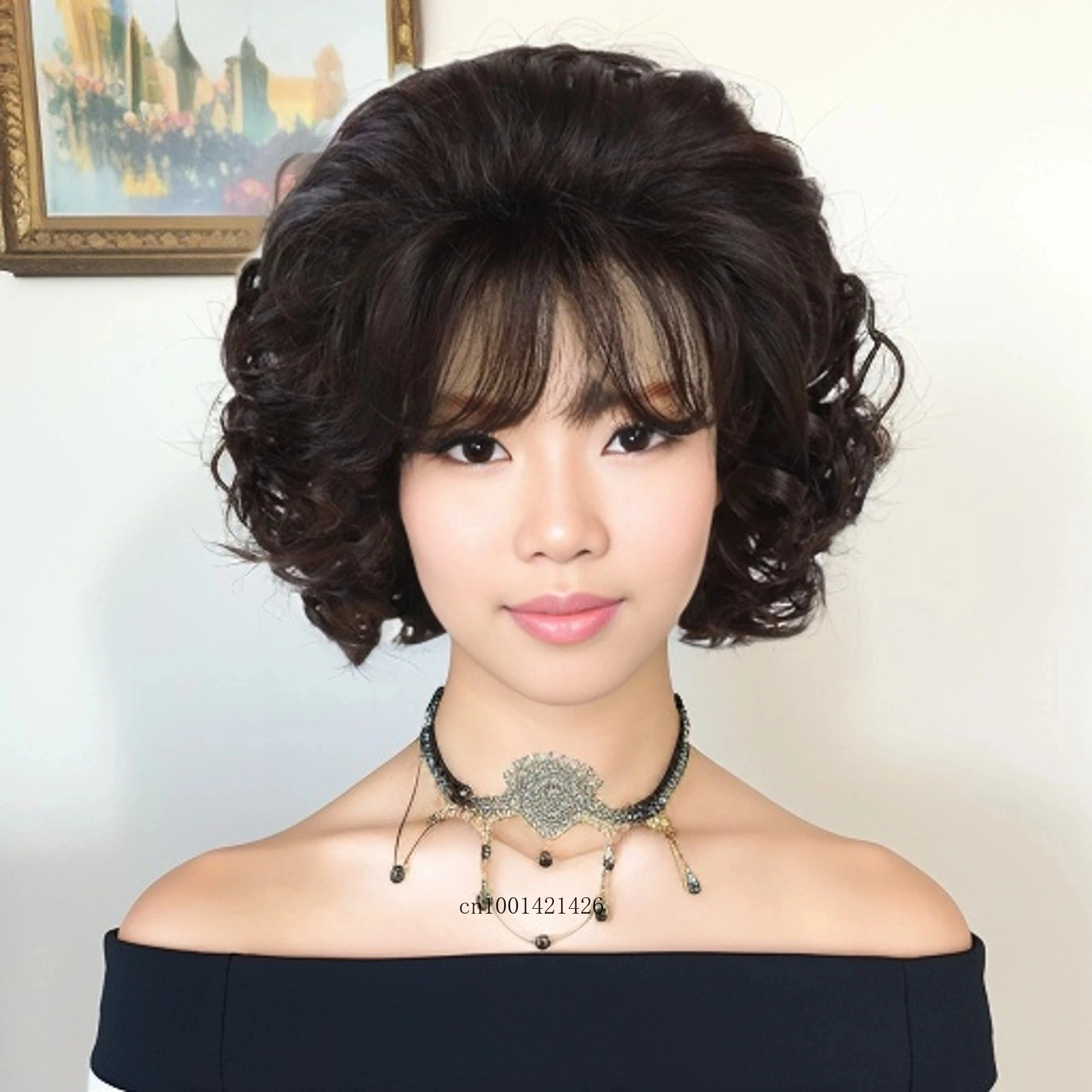 

Темные коричневые парики, вьющиеся синтетические волосы, короткий парик с челкой, прически для пожилых женщин, искусственные костюмы, карнавальные искусственные мягкие парики для косплея