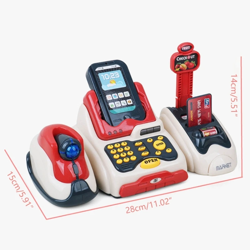 Supermarket Cash Register Toy Kids Checkout Counter Playcashier Register For Kids PlayHouse Toy Credit Card Machine toy 6
