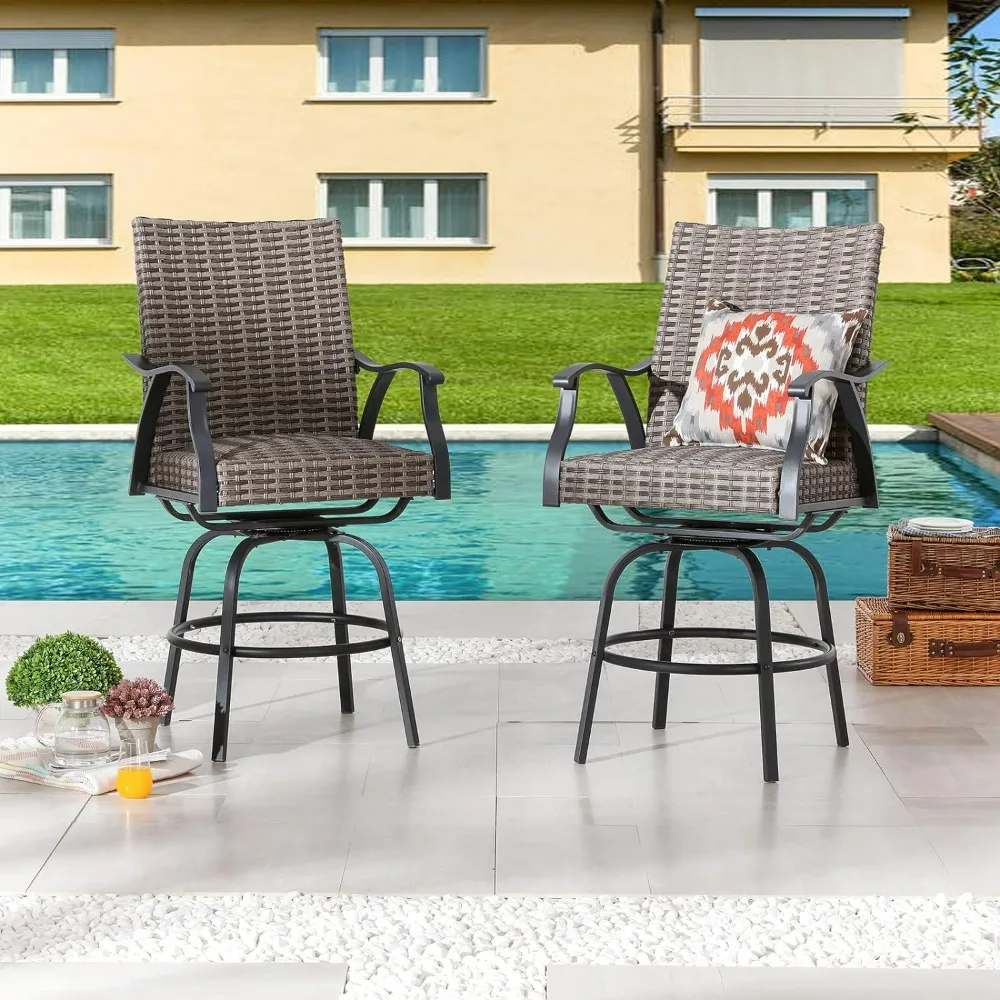 

Bar Stools (2pcs), Rattan Wicker High Back 360° Swivel Chairs, Soft Seat chairs, Height Stools Rattan, Bar Stools