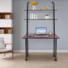 2-Shelf Laptop Desk with Shelves Wall Mount Desk with Power Strip Modern Computer Writing Table for Work Platform Ladder Desk 4