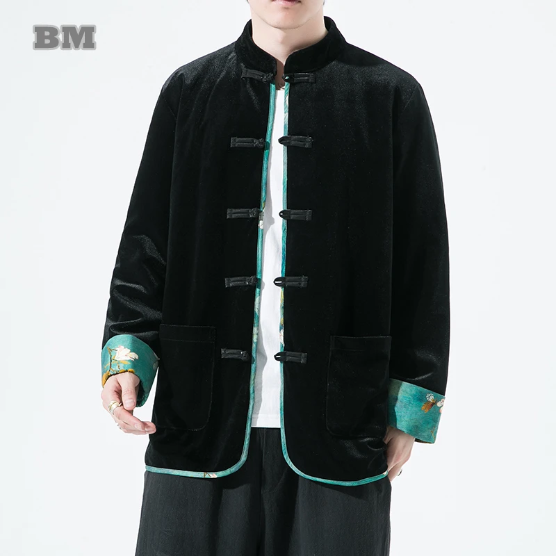 

Chinese Traditional Dress Loose Plus Size Corduroy Jacket Men Clothing Black Tang Suit Tai Chi Kung Fu Coats Ethnic Style Tops