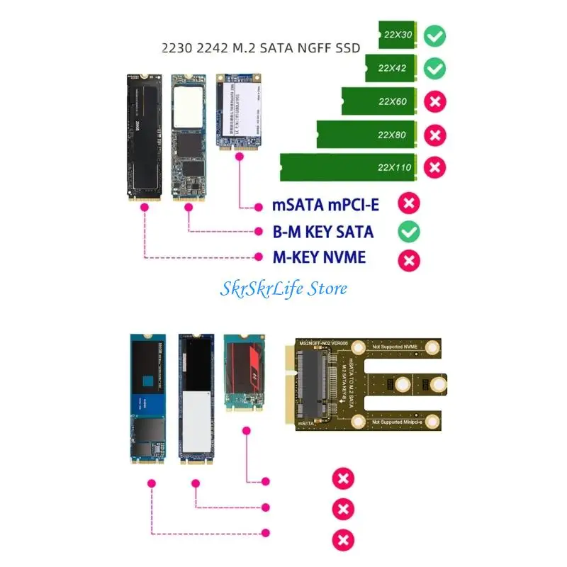 E65E MSATA-M.2 SATA3.0 어댑터 카드 보드 변환기 확장 카드 교체 지원 2230 2242 확장