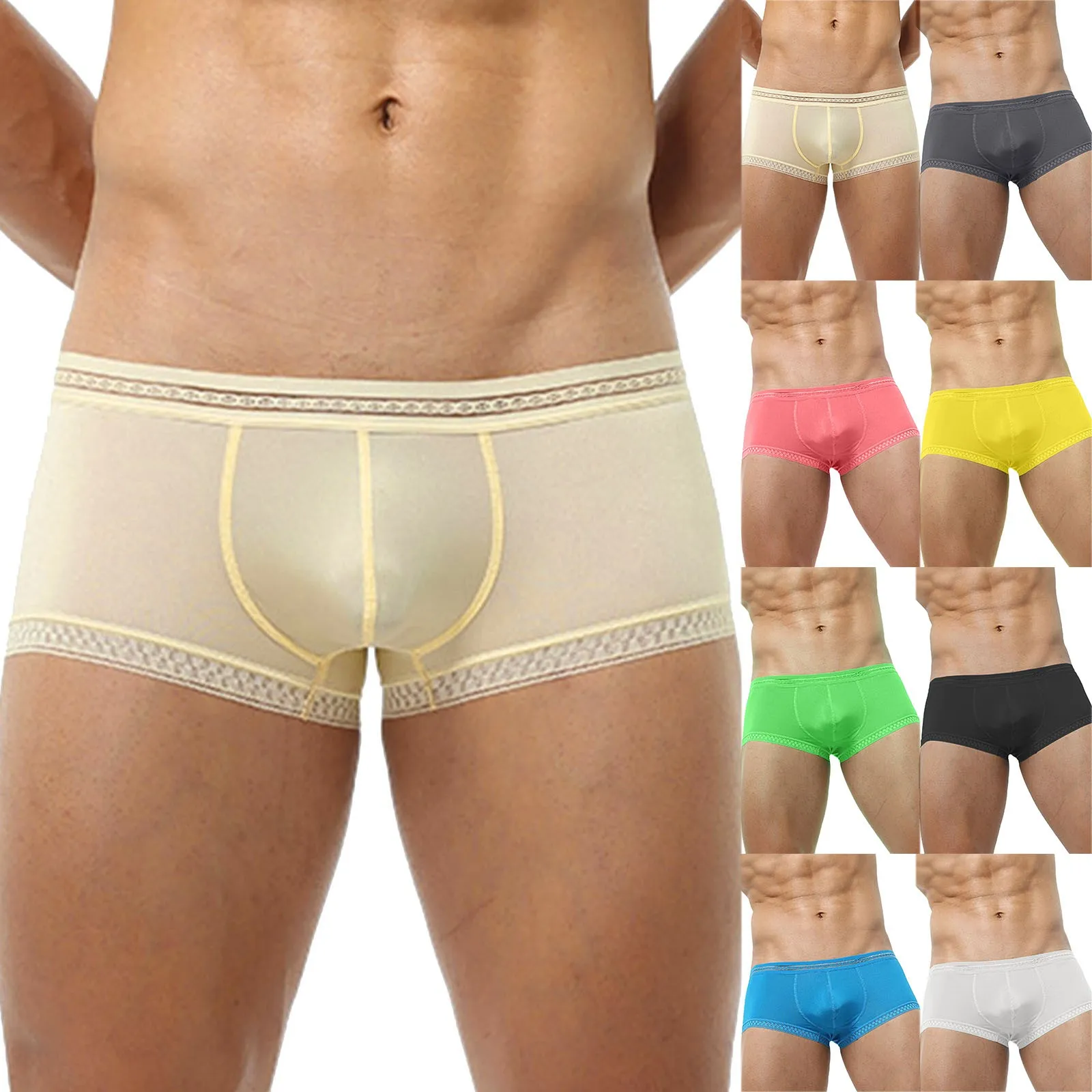 

Summer New Semitransparent Ice Silk Underwear Men's Sexy Lace Triangle Pants Lightweight and Breathable Men's Underwear