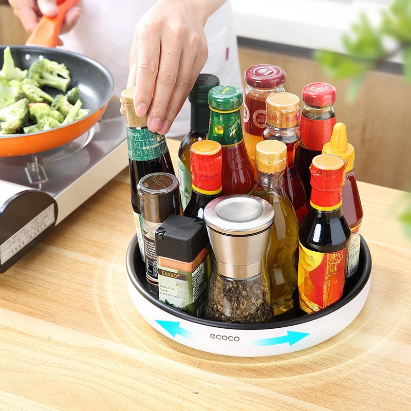 

360 Rotation Cabinet Organizer Storage Spice Drink Cosmetic Storage Rack PET Transparent Turntable For Kitchen Bathroom