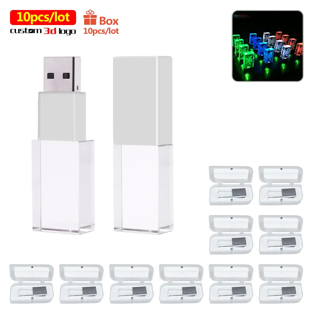 

10pcs/lot usb flash drives Fashionable Crystal Style Flash Pen Drive 4GB 16GB 32GB 64GB 128GB Gift Pendrive Free Logo cle usb