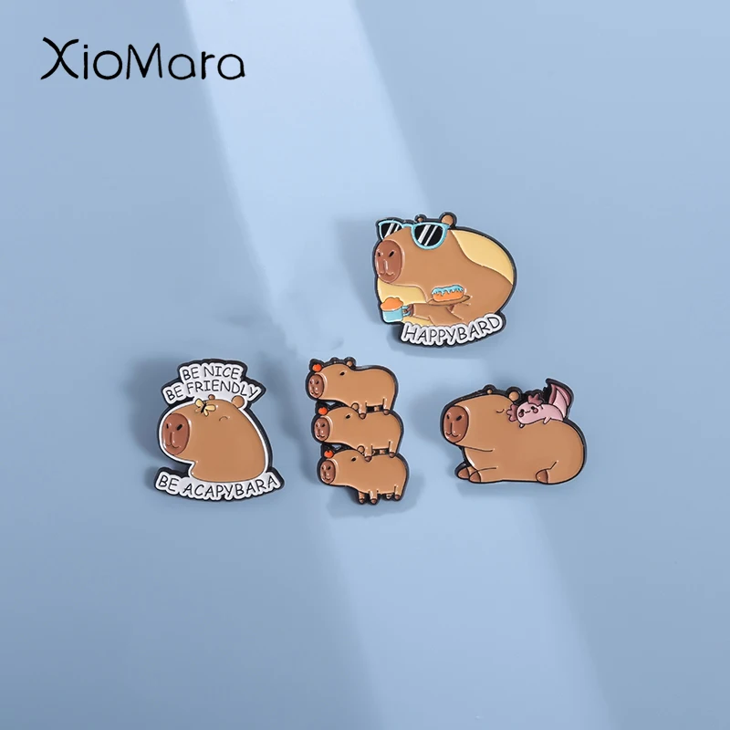 Capybara Nilpferd Emaille Pins Benutzerdefinierte Cartoon Tier Broschen Revers Abzeichen Niedlich Lustige Nilpferd Schmuck Geschenk für Kinder Freunde
