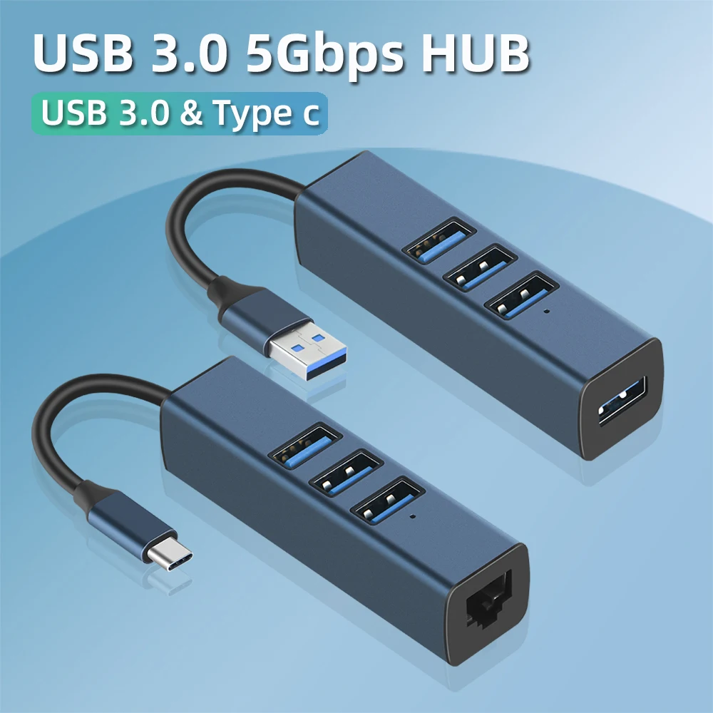 알루미늄 합금 USB 허브 30 허브 USB 분배기, 여러 포트 멀티 USB 허브 3.0, Hab 익스텐더 컴퓨터 액세서리, RJ45