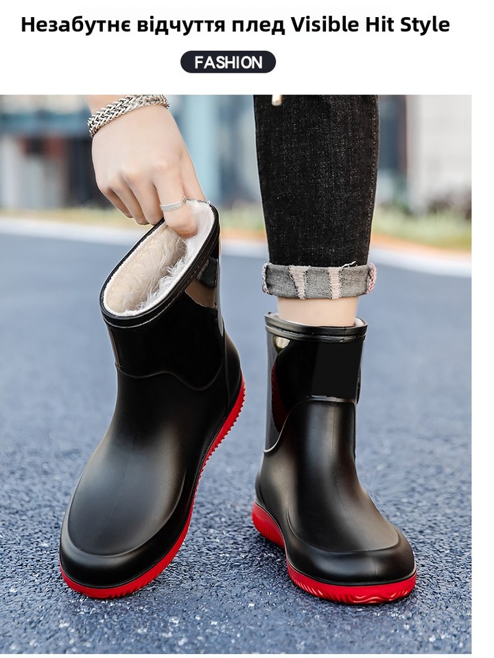 Men's Extra Large Size Waterproof Anti-slip Fce Lined Rain Boots Warm Winter oes Comfortable Rubber Water oes