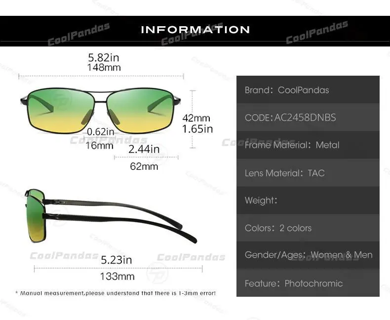 CoolPandas Aluminium Photochrome Sonnenbrille Männer Frauen Polarisierte Sonnenbrille Chameleon Anti-glare Tag Nacht Fahren Oculos de sol – Detail 13