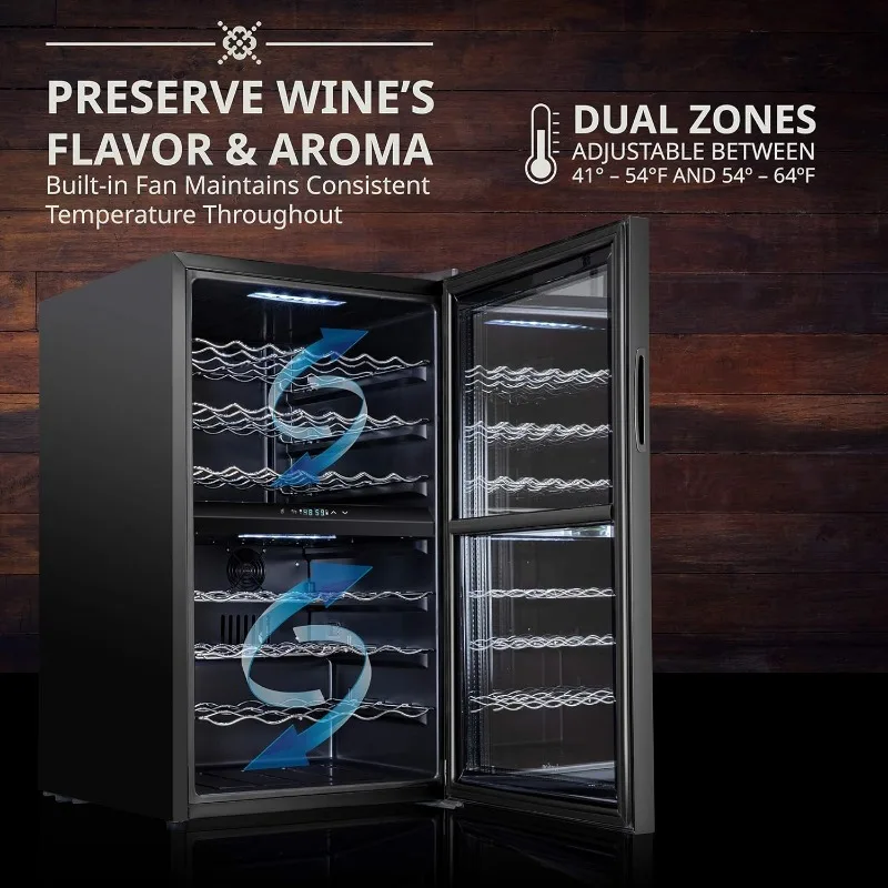 Ivation 43 Bottle Dual Zone Wine Cooler Refrigerator wLock Large Freestanding Wine Cellar For Red,White,Champagne Sparkling