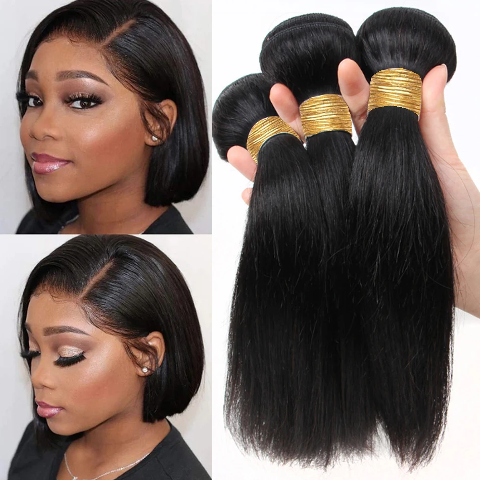 Capelli Lisci Corti Mongoli, Extension di Capelli Umani Lisci, Nero Naturale, 1/3/4 Pezzi/Lotto, Fasci di Capelli Umani Grezzi in Offerta - immagine 2