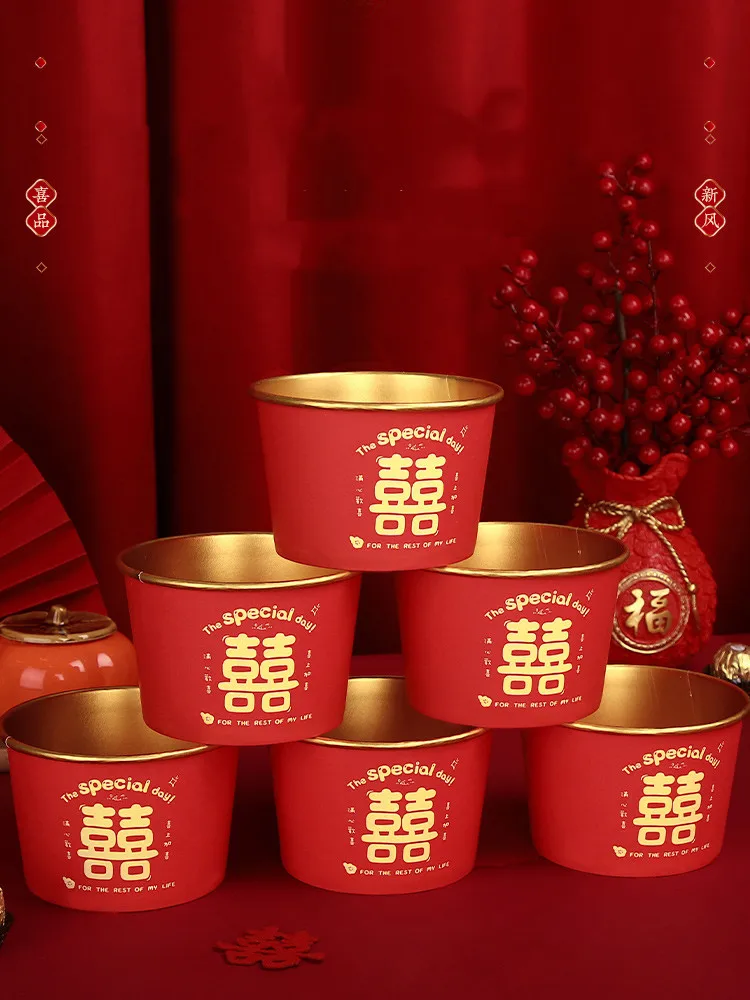 40pcs Disposable Paper Bowl Chinese Wedding Tableware Thicker Leakproof Salad Bowl Wedding Supplies