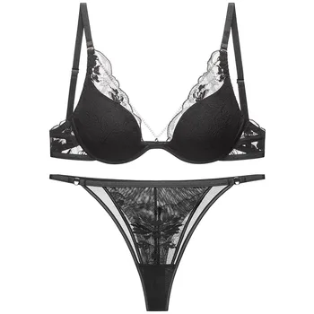 Logirlve French Thin Women Lingerie Set Sexy Satin Lace Splicing Comfort Bras Print Temptation Bra and Thong Sets Underwear 1