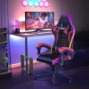 LED Lights (RGB) and Ergonomic Gaming Chair Reclining PU Leather High Back Chair with Headrest