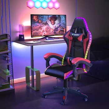 RGB Gaming Chair with LED Lights and Ergonomic Computer Chair Reclining PU Leather High Back Video Office Chair with Headrest 1