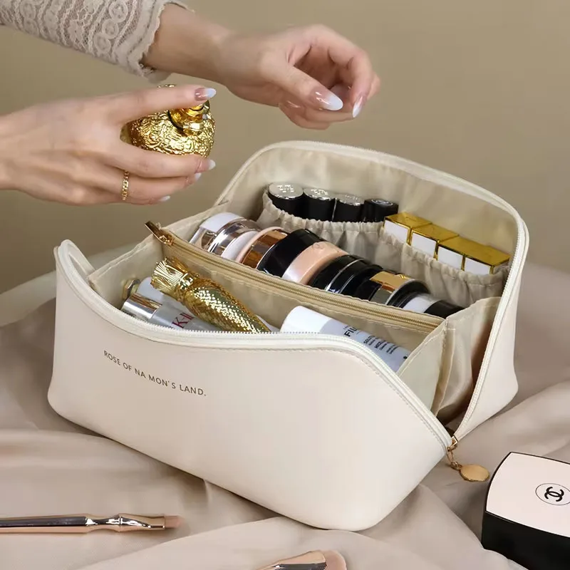 Cosmetic Bag Leather Large Capacity Travel Portable Women Makeup Case Waterproof Multifunctional Toiletry Organizer Storage