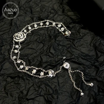 Aazuo Fine Jewelry Real 18K Pure White Gold Real Diamond H SI Luxuly Rose Flower Bracelet Gifted For Women Birthday Party Au750