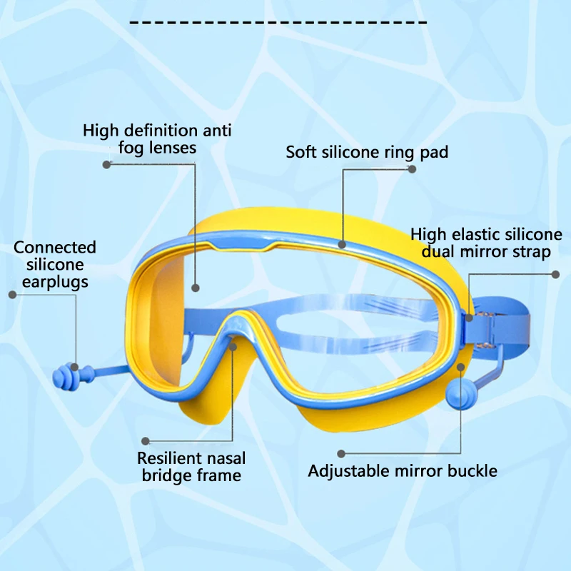 Swimming Glasses Waterproof Anti-fog HD Transparent Earplugs Kids Swimming Goggles Large FramePool Eyewear Swimming Accessories 3