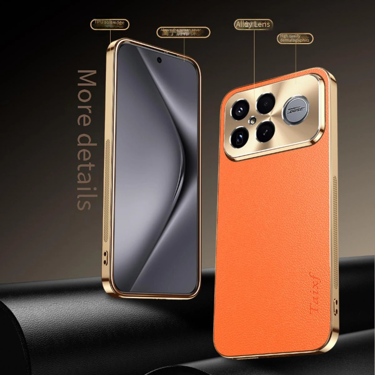 Elegant Shockproof Luxury PU Leather Phone Case with Alloy Lens Frame and Electroplated Finish