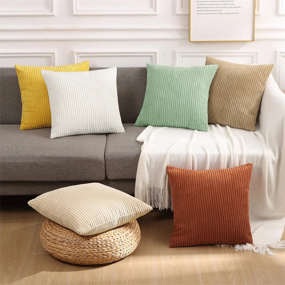 Kitinjoy Corduroy Cushion Cover 45x45 Soft Fluffy Strip Pillow Cover 50x50 Luxury Decor Home Pillow Case For Sofa Living Room 6