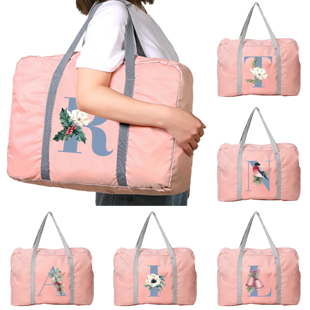 

Blue Letter Series Travel Bags Unisex Fashion Nylon Foldable Large Capacity Luggage Pack Women Handbag New Men Travel Tote Bags