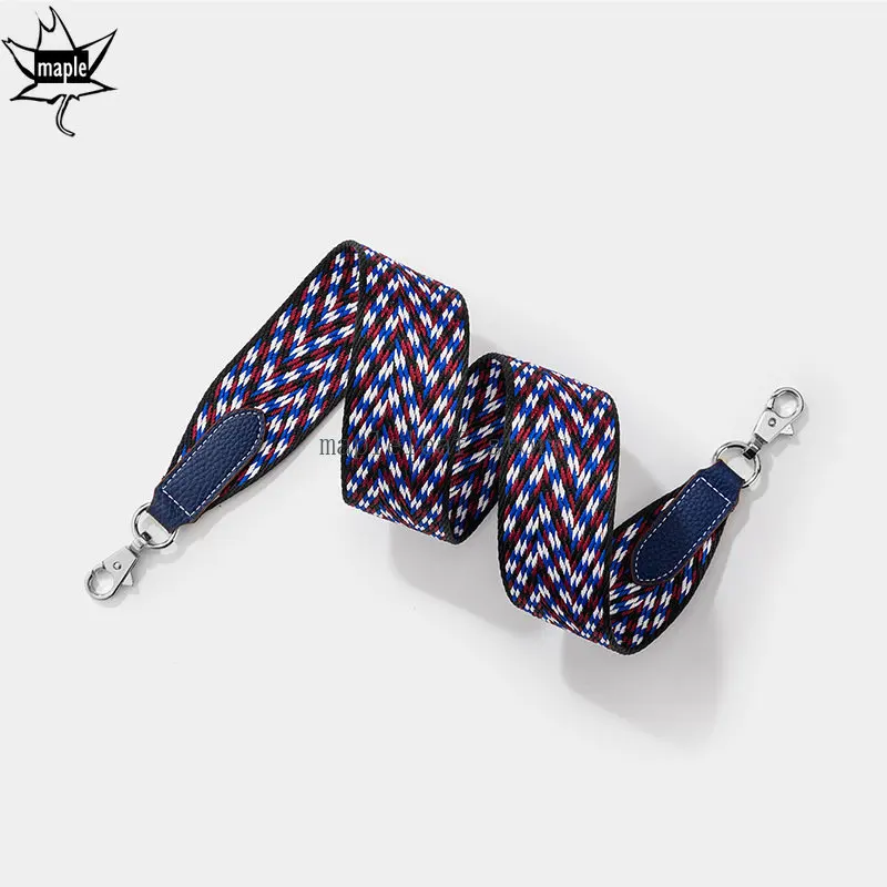 Luxury Colorful Cotton Webbing with Real Leather Long Shoulder Strap 18K Gold Buckle Shoulder Messenger Bag Accessory Bag Obag