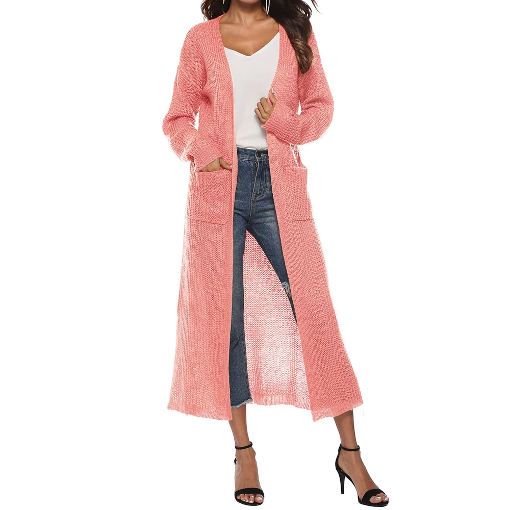 Women Knitted Trench Coats Autumn Winter Long Sleeve