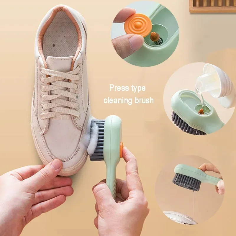 Liquid Fill Shoe Brush Ultifunctional Automatic Soft Bristles Deep Cleaning Household Laundry Clothes Compact Portable Press But