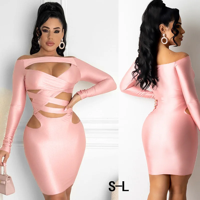 

Fashion waist hollow design sexy V-neck halter star party club tie long suspender dress single collar mid-waist dress
