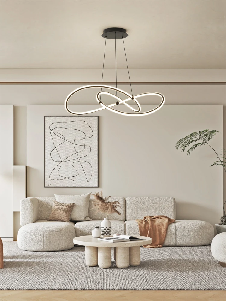 Minimal living room pendant lamp Nordic full-spectrum eye-protecting restaurant lamp Silent wind creative line circle bedroom