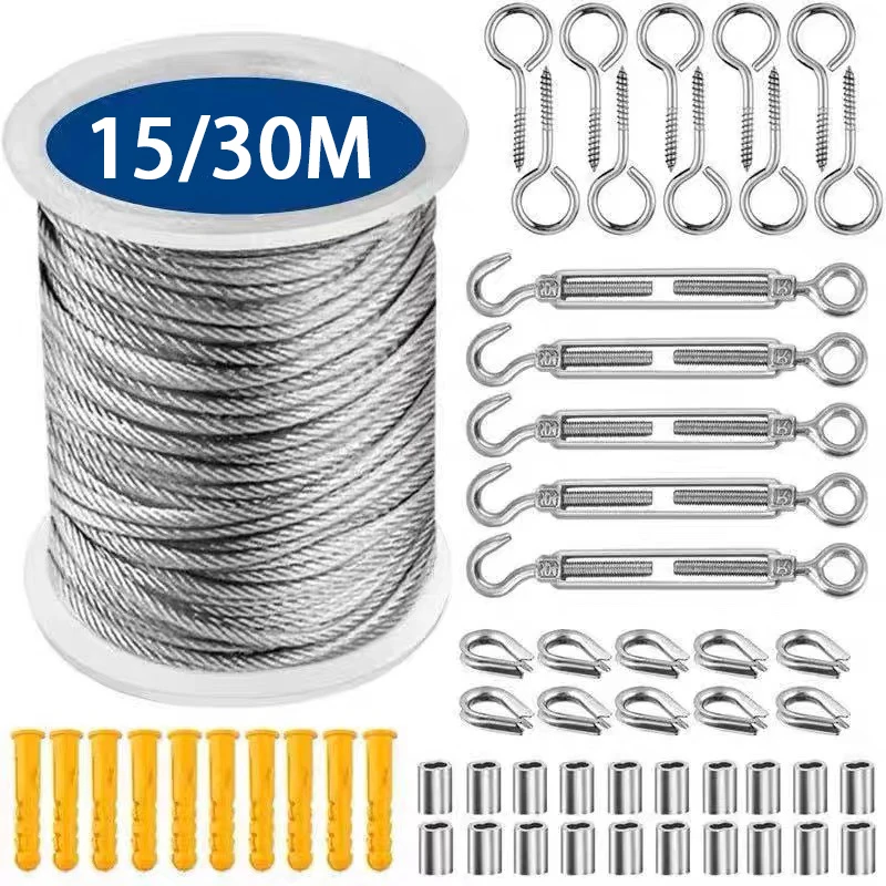 Kitsdecâblesenacierinoxydable15/30m,câblesdejardinrobustes,garde-corpsdebalcon,clôturedeferme,rouleaudetente304enduitdePVC-AliExpress202216001