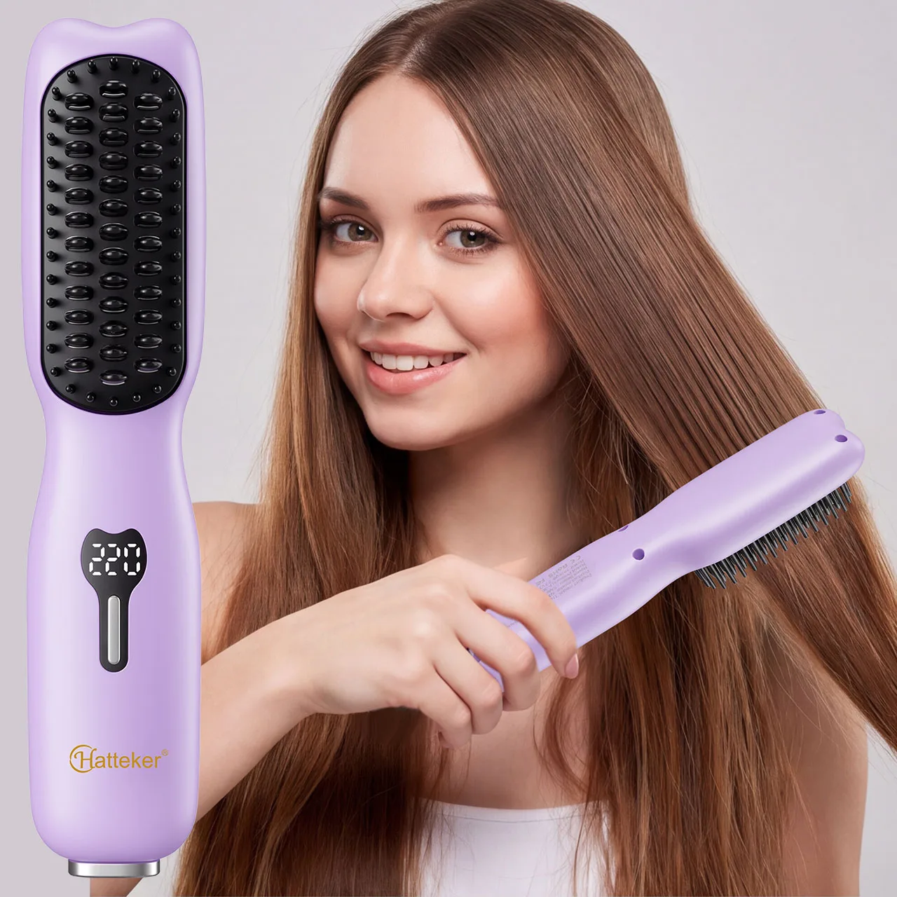 Hatteker Wireless Hair Straightening Comb Portable USB Multi-temperature Control for Straightening And Curling 8