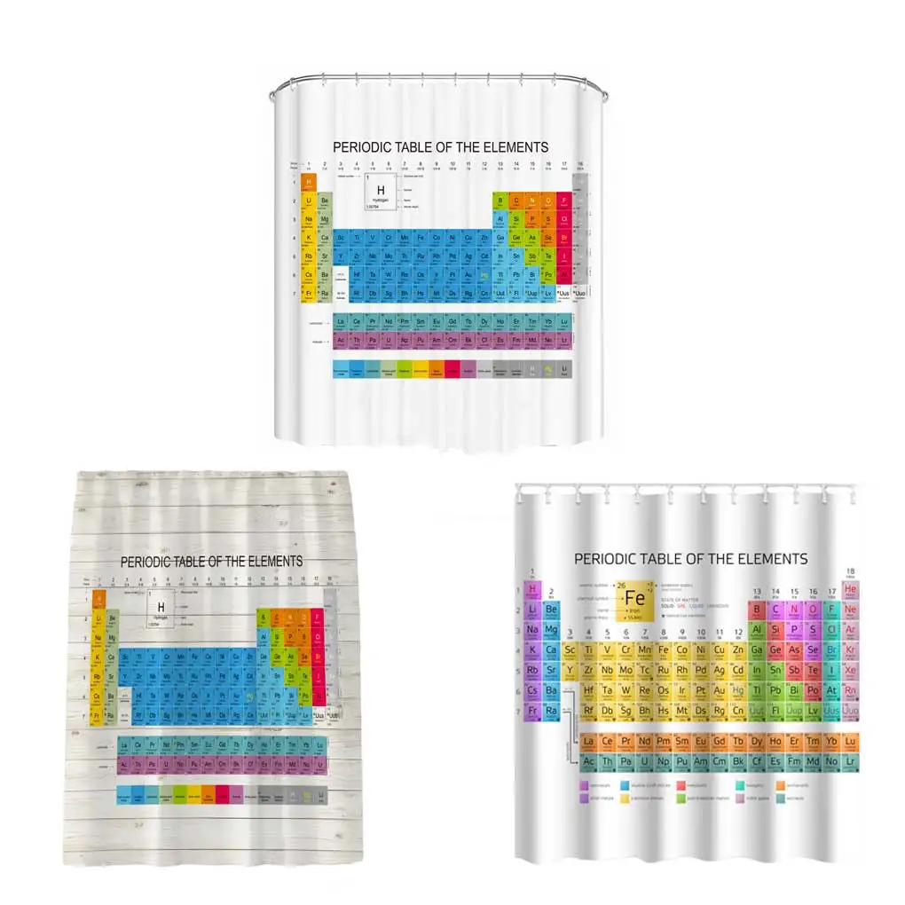 

Periodic Table of Elements Shower Curtain Washable Waterproof Dorm Bathroom Bathtub Printing Drape Type 1 120cmx180cm