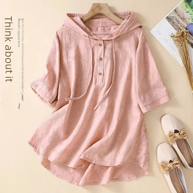 여성용 예술적 꽃 자수 코튼 린넨 셔츠, 캐주얼 루즈 슬리브, 빈티지 스타일 상..