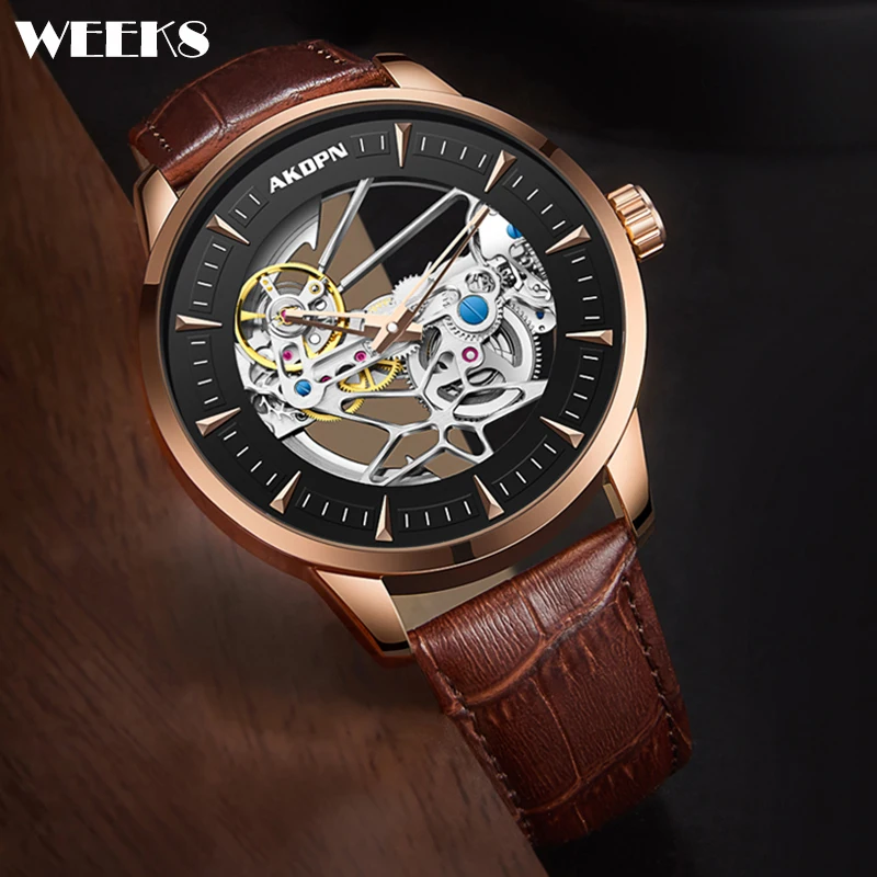 Full Automatic Tourbillon Mechanical Watch for Men Luxury Skeleton Transparent Hollow 3D Gear Dial Wristwatch Winding Male Clock woyo pl0051 knob gear selection dial tester