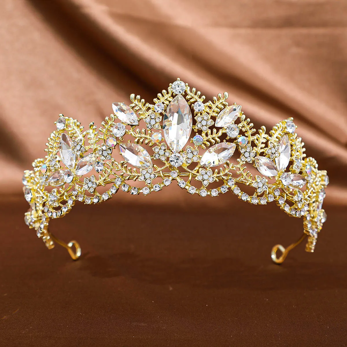1Pc Vintage Baroque Tiara Crown Light Luxury Bridal Wedding Crystal Queen Tiara Rhinestone Crown Headband Hair Accessories For B