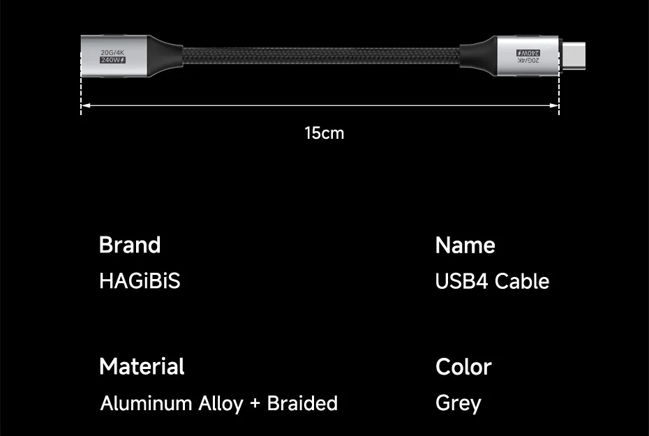Hagibis USB-C Extension Cable 20Gbps 240W 4K