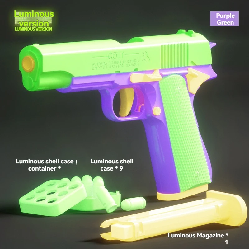 Throw Shell Toy Gun Luminous Manual Pistol M1911 Colt Anti-stress Fidget Gun Weapons Toy Cannot Shoot for Children Kids Adults 6