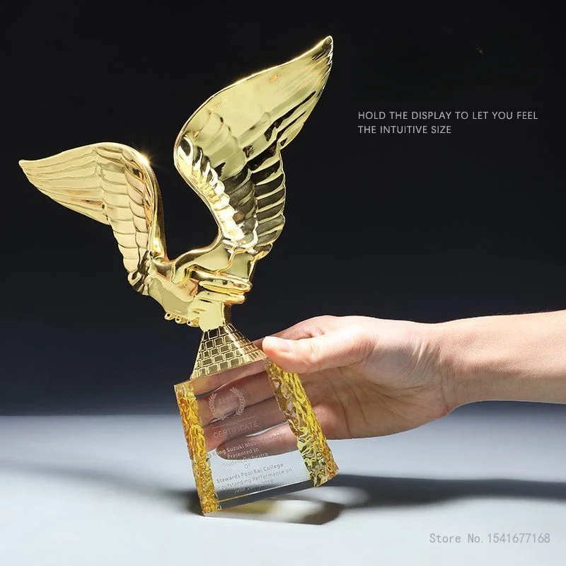 Customized Crystal Metal Wings Trophy, Handshake Shape, Honor, Home Decoration, Cooperation Souvenir, Staff Reward Medal, 1Pc