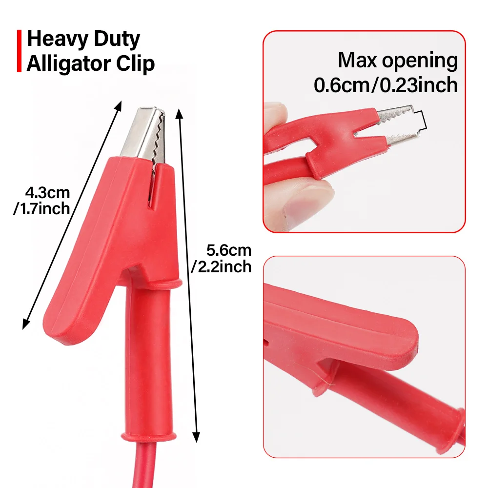 Silicone Cable Wire 2Pcs 1M 4mm Alligator Clip to Banana Plug Test Cable Lead Connector 15A Dual Probe Multimeter Measure Tool