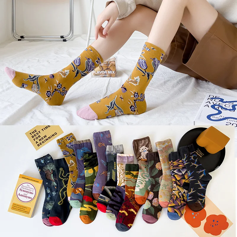 

2023 French Oil Painting Street Socks Men's Personality Trend Skateboard Women's Socks Couple Stockings Art