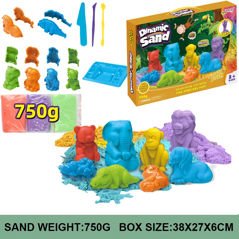 Sensory Sand Bin Toy for Boys Girls Kids, Dinosaurs Animals Molds Play Sand Art Kit, Best Indoor/Outdoor Birthday Christmas Gift 6
