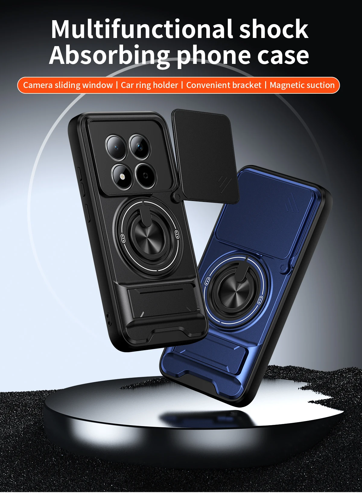 Armored Hard Shell Phone Case with 360° Rotating Magnetic Ring Holder