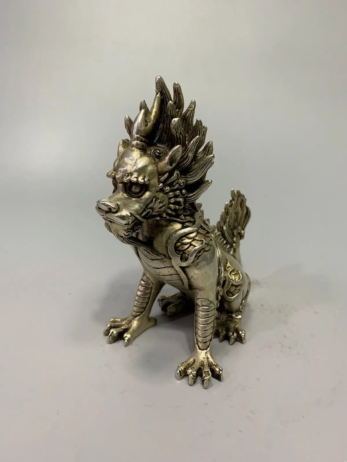 

Chinese collection of white copper Kylin statue home decoration