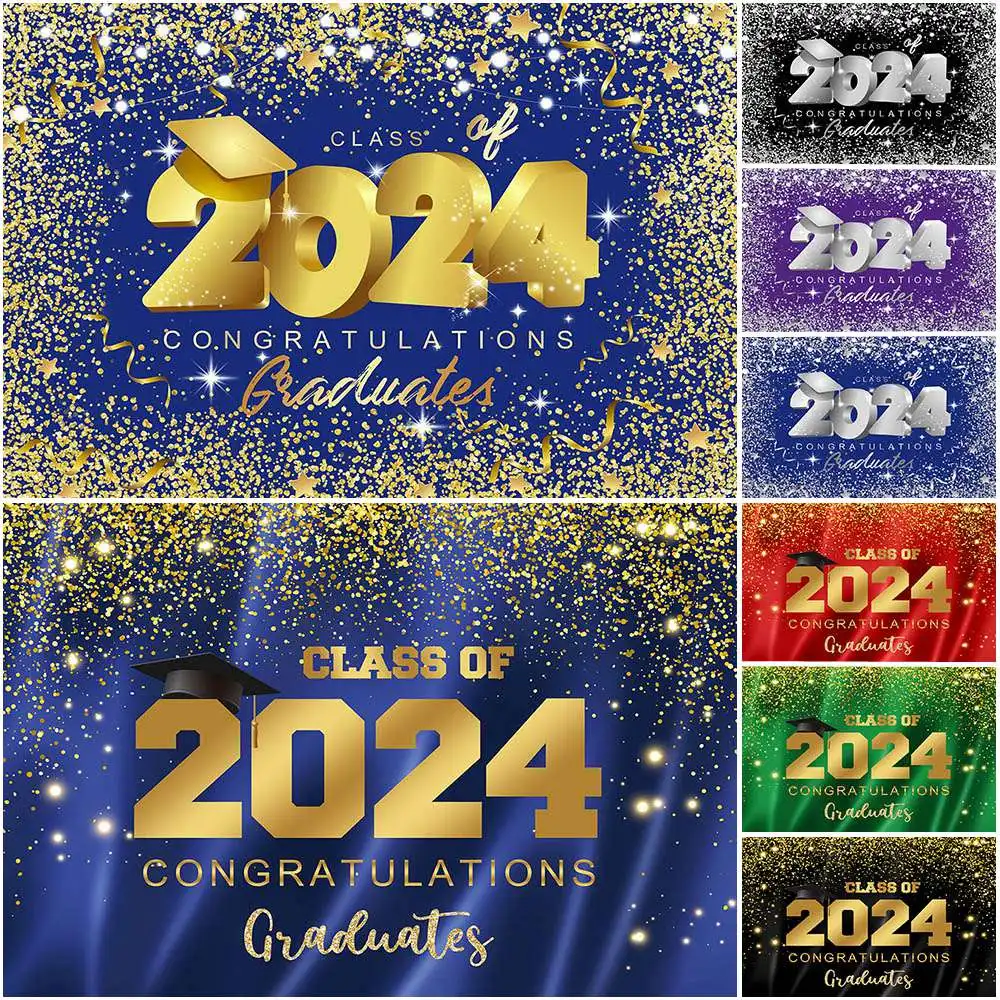 

Mocsicka Congrats Grad Backdrop Glitter Gold Dots Class of 2024 Graduation Party Decor Graduates Portrait Photography Background