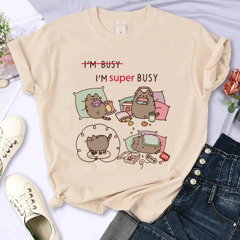 Cute Cat Shirt Women Funny Cartoon T Shirt Y2K 90S Harajuku Graphic Ulzzang T-Shirt 90S Print Tshirt Aesthetic Top Tee Female