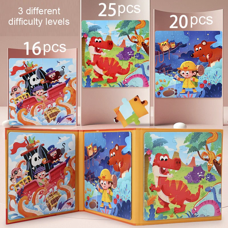 Children's Montessori Scene Puzzle Animal Traffic Dinosaur Magnetic Puzzle Educational Toys For Kids Boys Girl Gift 2-5 Years
