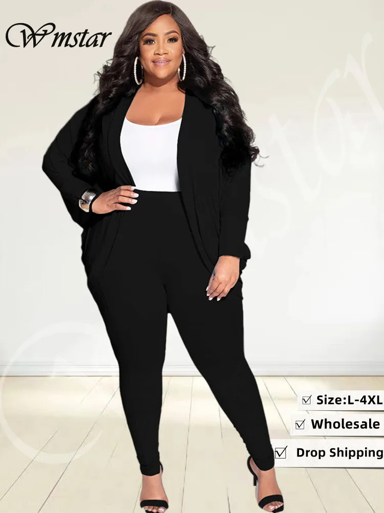 

Wmstar Plus Size Two Piece Outfits Women Draped Tracksuit Casual Coat Leggings Sets Fall Winter Clothes Wholesale Dropshipping